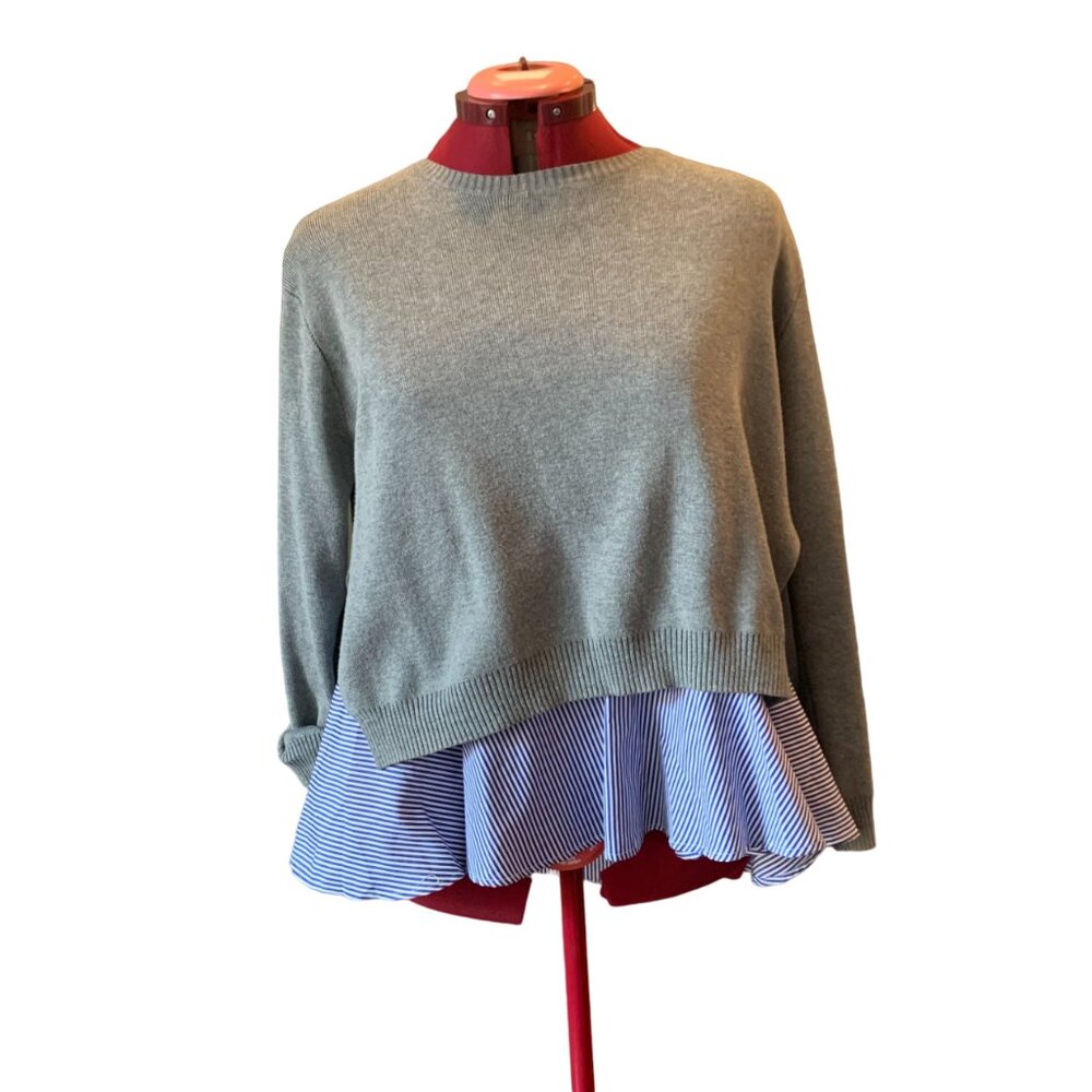 ENGLISH FACTORY - 2 pcs layered sweater  Gray knit Peplum blue white under Small